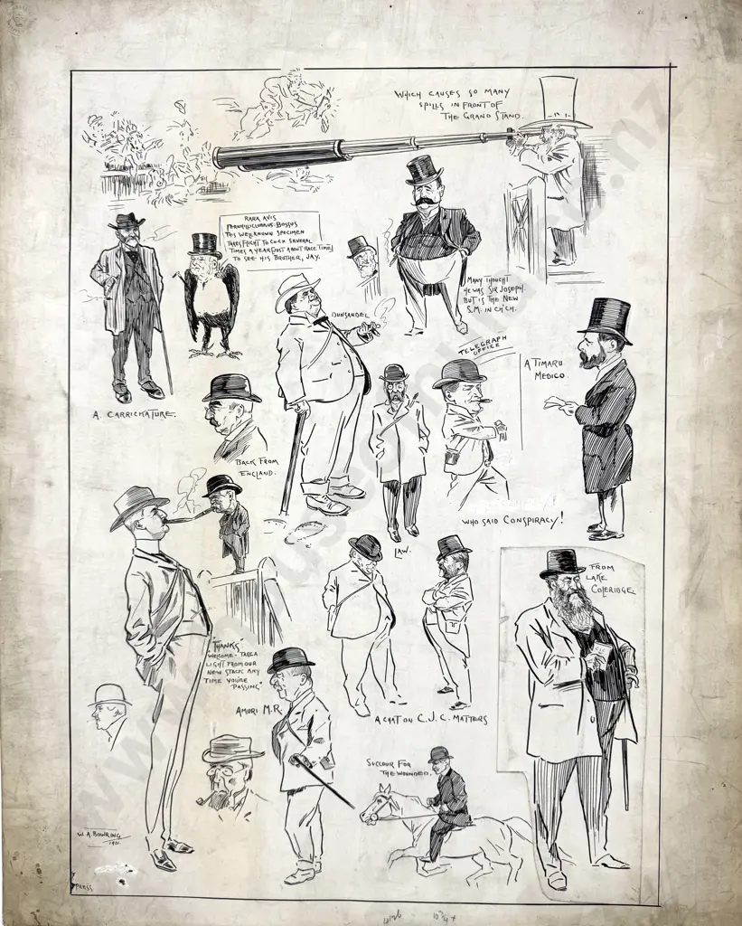 Walter Bowring - Lightning Sketches At Riccarton Park Raceway P1, Ink on Board (1901) Image 1++