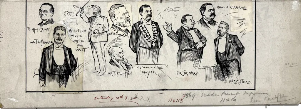 Walter Bowring - Sketches from The Testimonial for the Premier & Richard Seddon, Ink on Board Image 1++