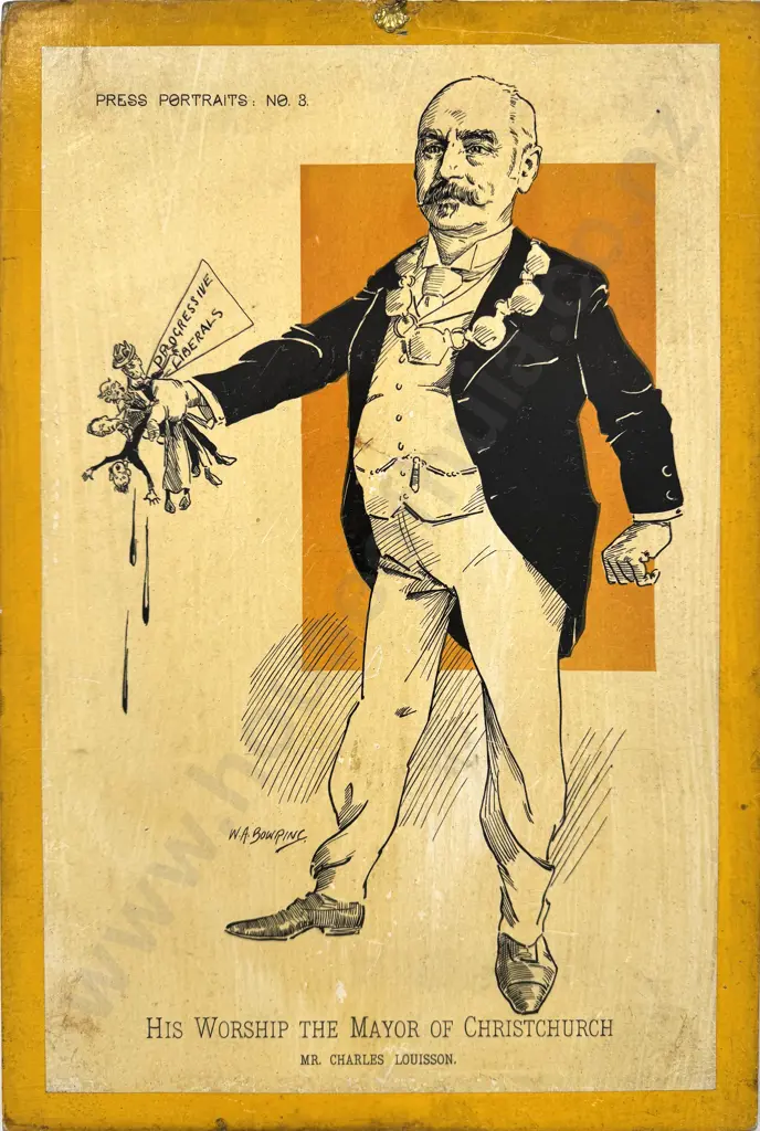 W.A. Bowring - 'His Worship The Mayor of Christchurch, Mr.Charles Louisson.' Press Portrait: No.08, Print Image 1++
