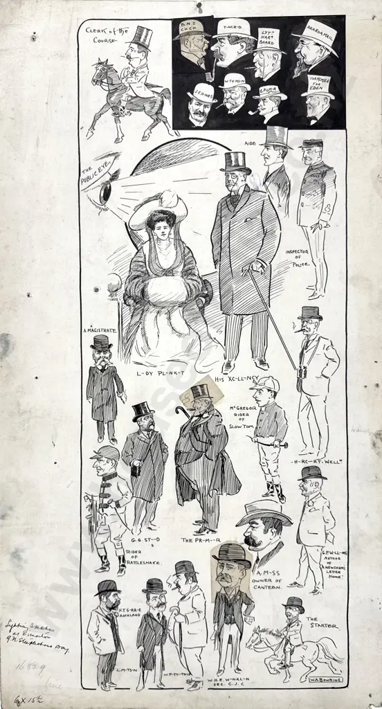Walter Bowring - Lightning Sketches At Riccarton Park Raceway P2, Ink on Board (1901) Image 1++