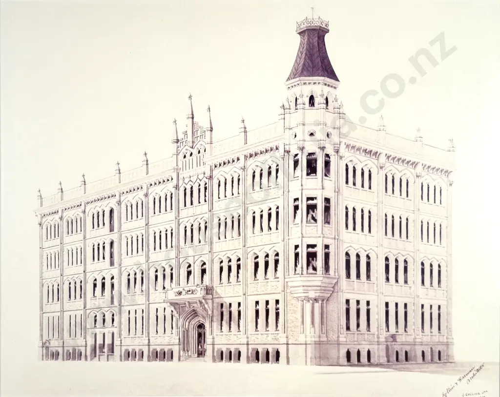 The Christchurch Press - Perspective View of the Press Building, Collins & Harmon Architects, Print Image 1++
