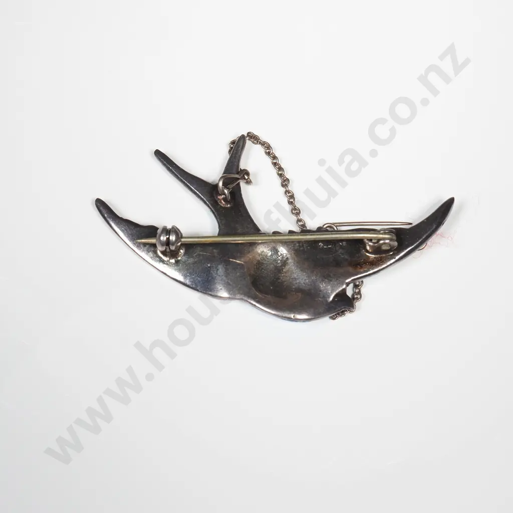 Sterling Silver Enamel & Marcasite Bird Brooch & Earrings Image 1++