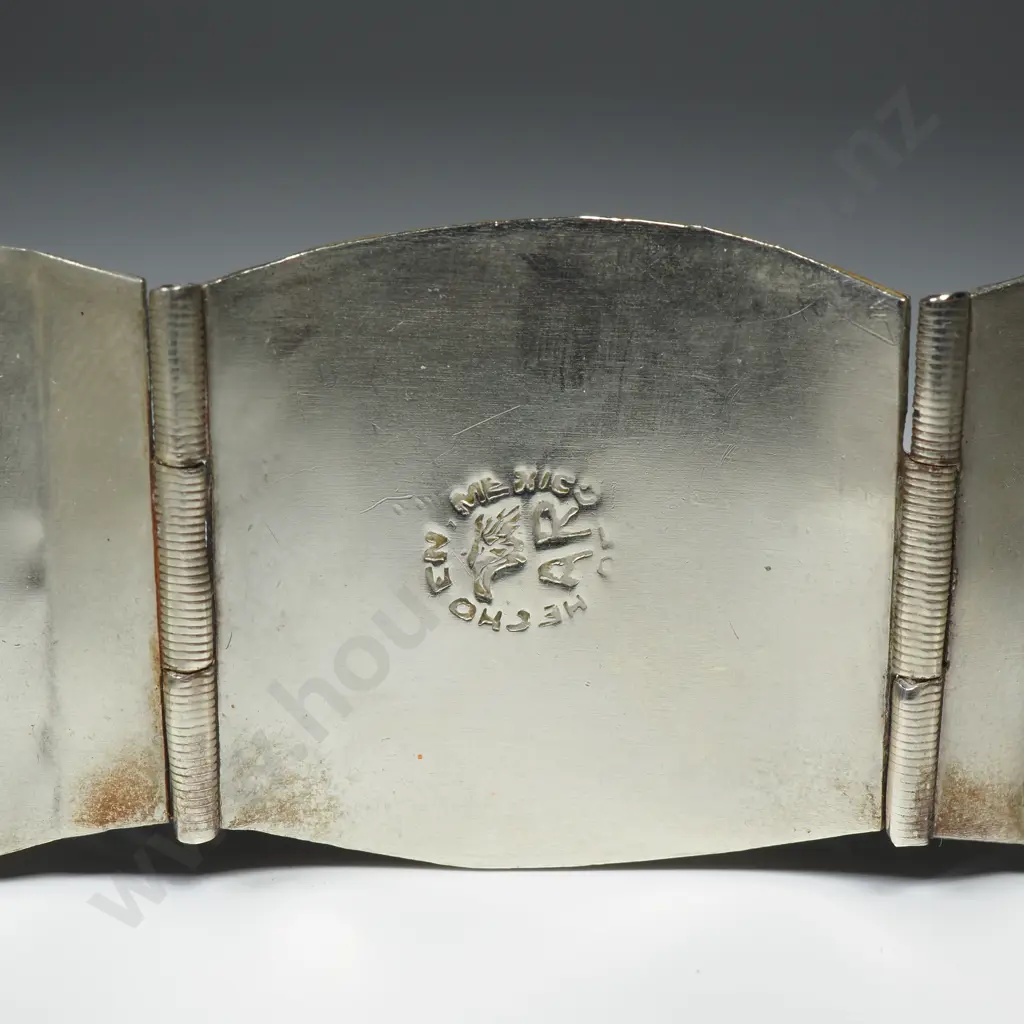 Mexican Sterling Silver Green Panel Bracelet Image 1++