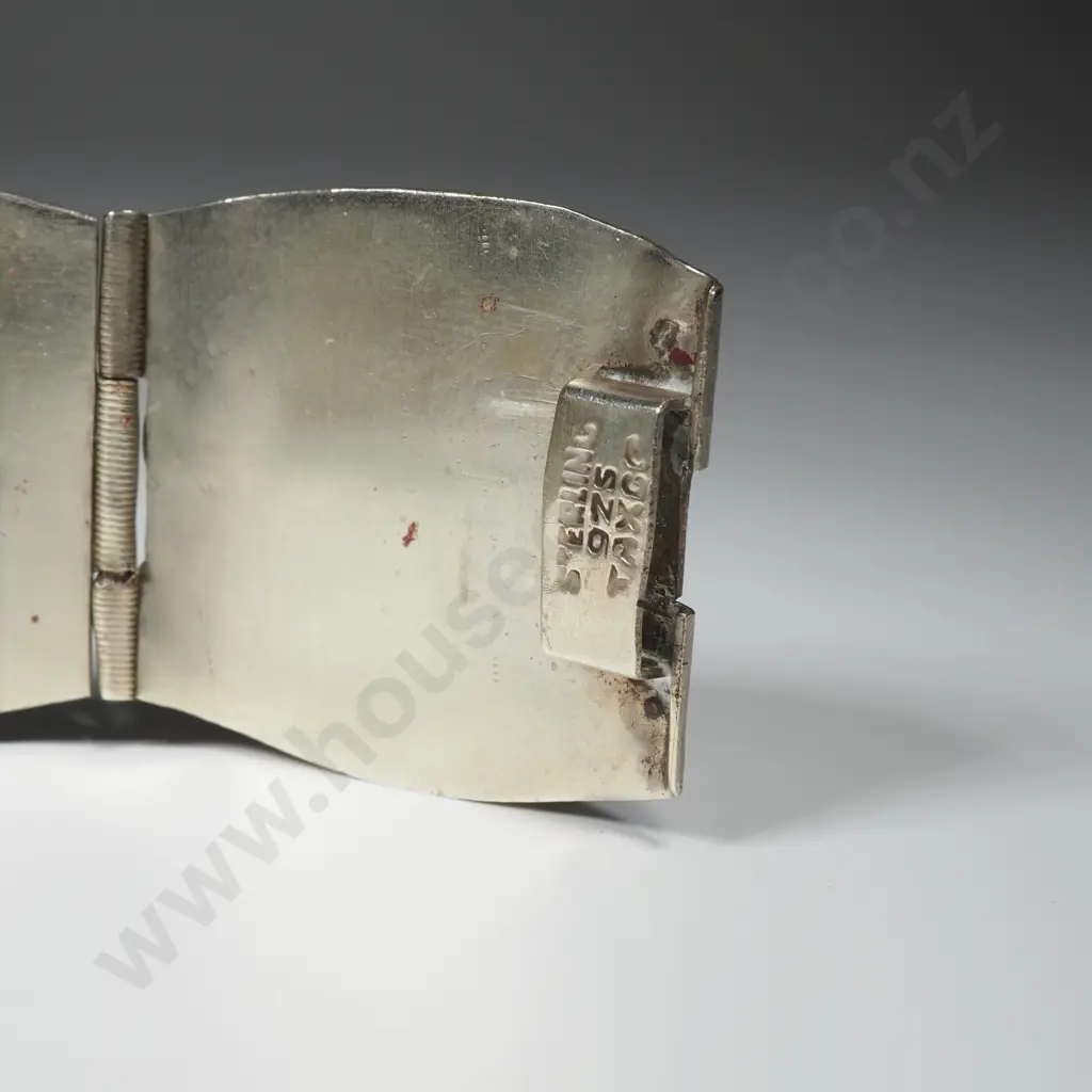 Mexican Sterling Silver Green Panel Bracelet Image 1++