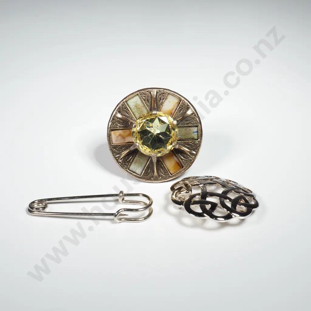Scottish Brooch w Large Faceted Stone, Celtic Style Brooch & Kilt Pin Image 1++