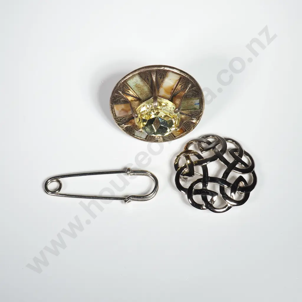 Scottish Brooch w Large Faceted Stone, Celtic Style Brooch & Kilt Pin Image 1++