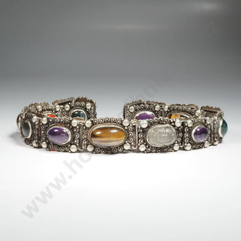 Elaborate Silver & Coloured Stone Bracelet Image 1++