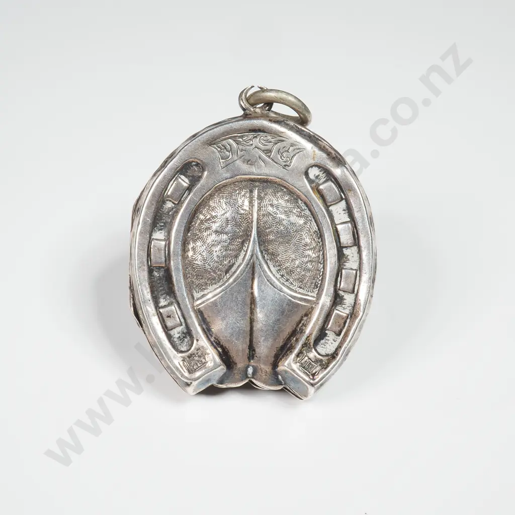 Sterling Silver Locket in the Form of A Horseshoe & Horse Hoof, Symbolising Good Luck Image 1++