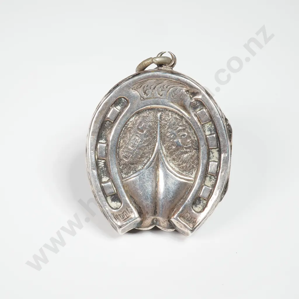 Sterling Silver Locket in the Form of A Horseshoe & Horse Hoof, Symbolising Good Luck Image 1++