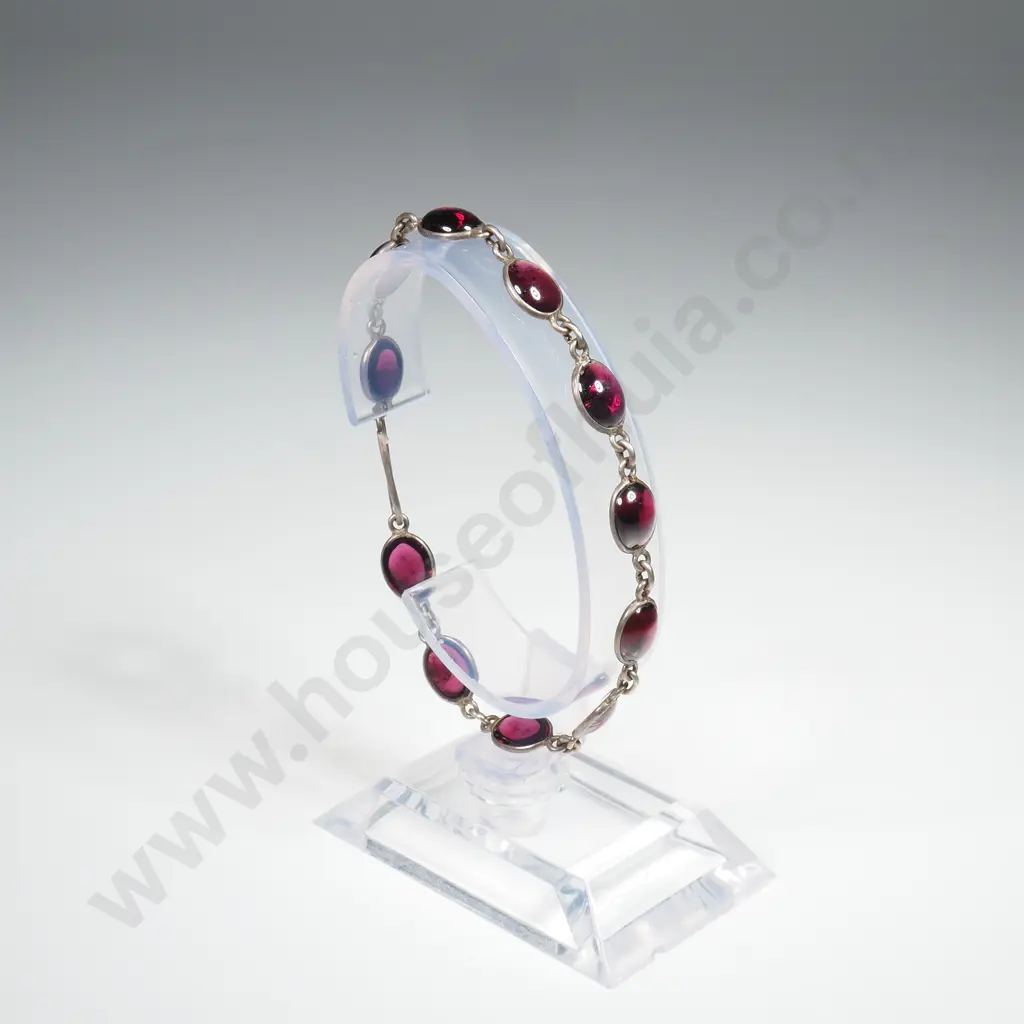 Sterling Silver & Red Purple Stone Bracelet Image 1++