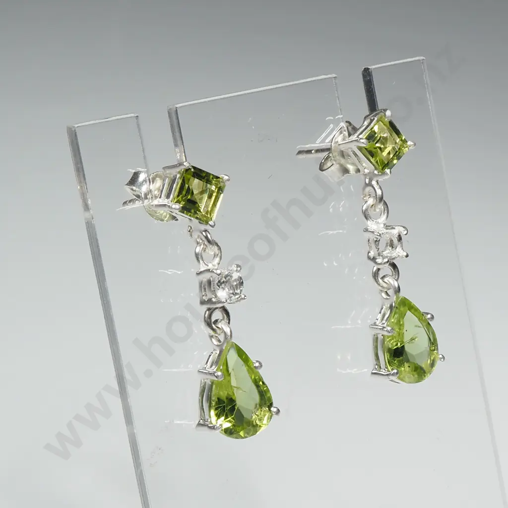 Sterling Silver Peridot & White Topaz Earrings Image 1++