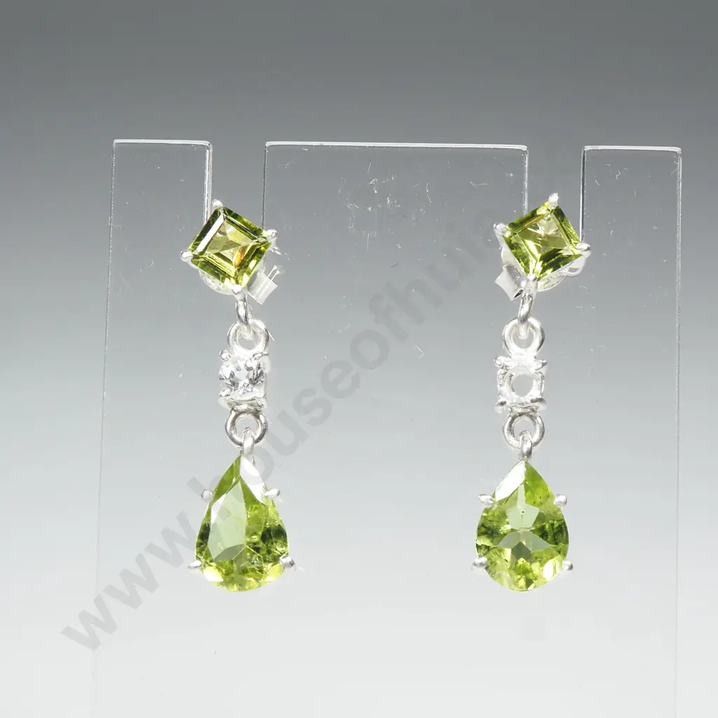 Sterling Silver Peridot & White Topaz Earrings Image 1++