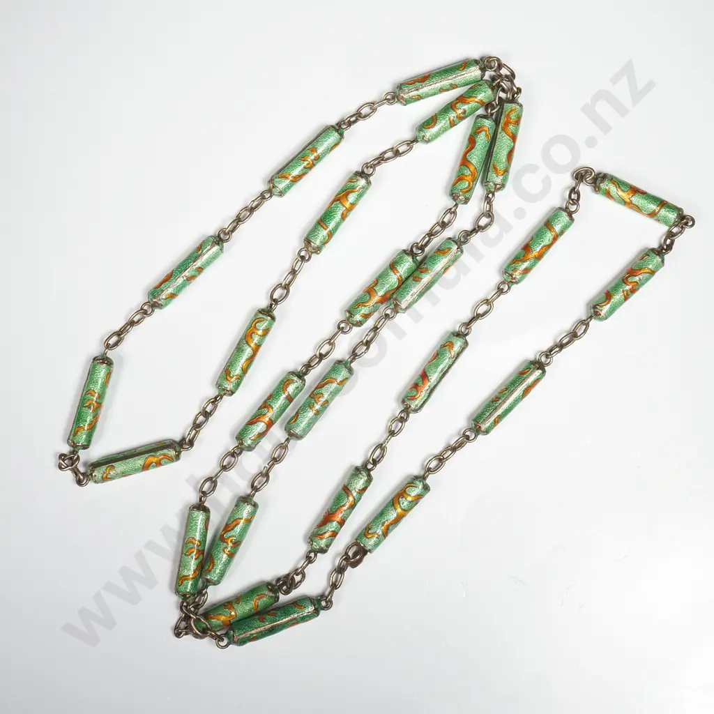Art Deco Green Enamel Tube Bead Necklace Image 1++
