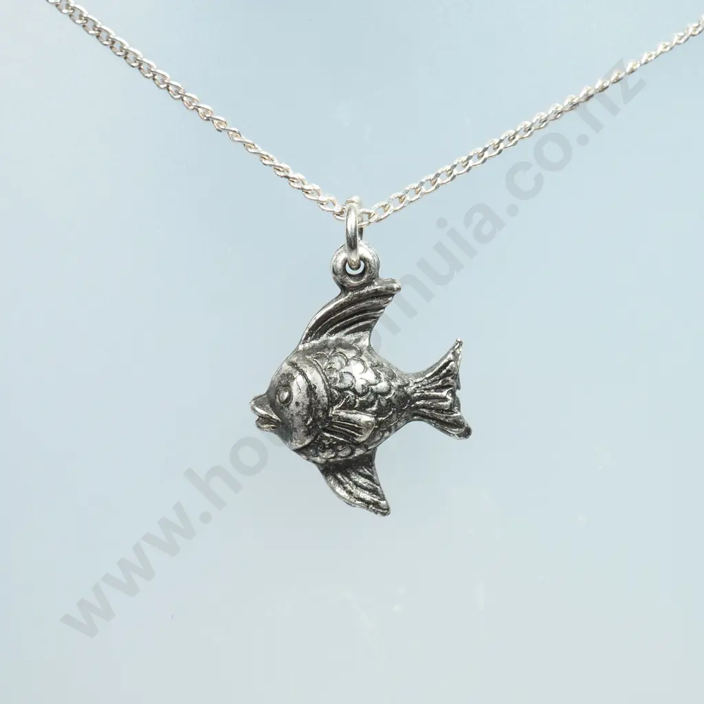 Sterling Silver Fish Pendant & Necklace Image 1++