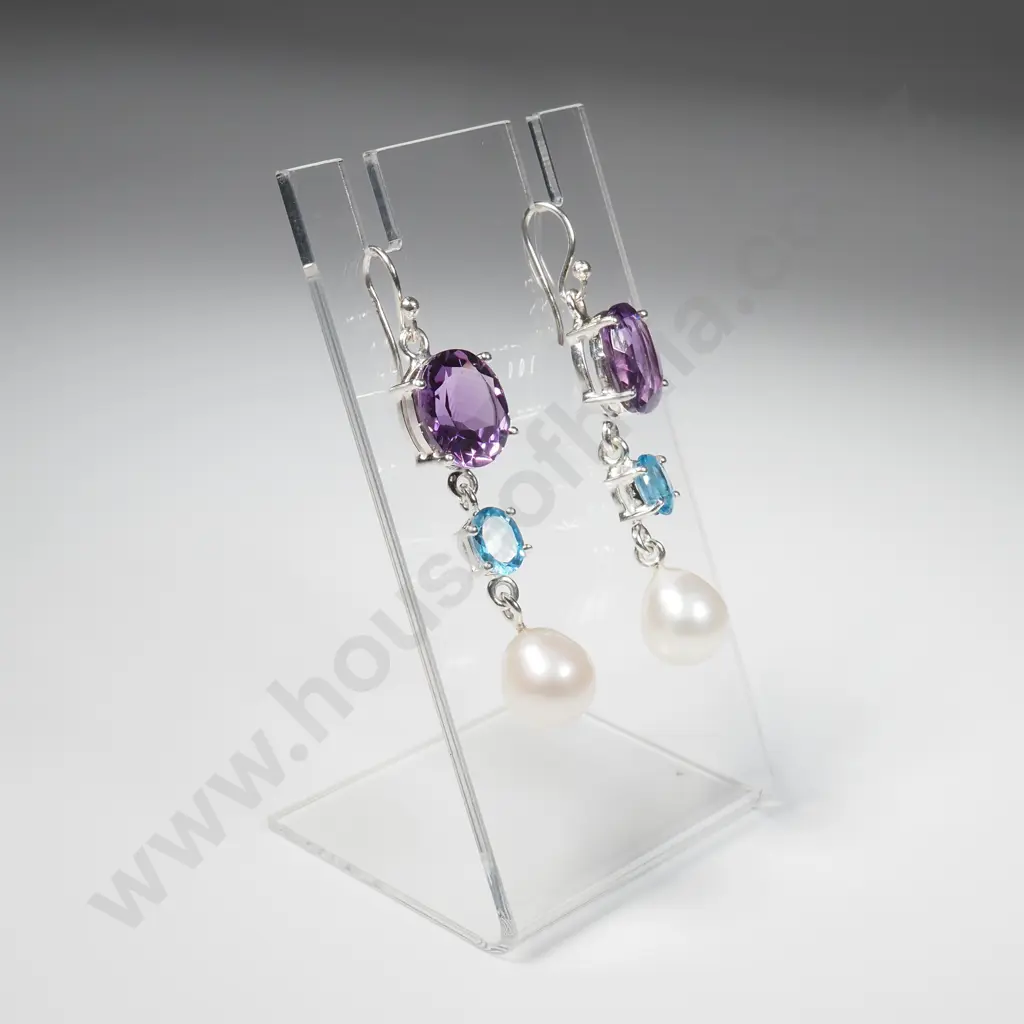 Sterling Silver Amethyst Pearl Earrings Image 1++
