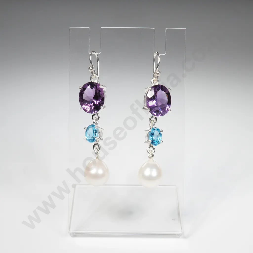 Sterling Silver Amethyst Pearl Earrings Image 1++
