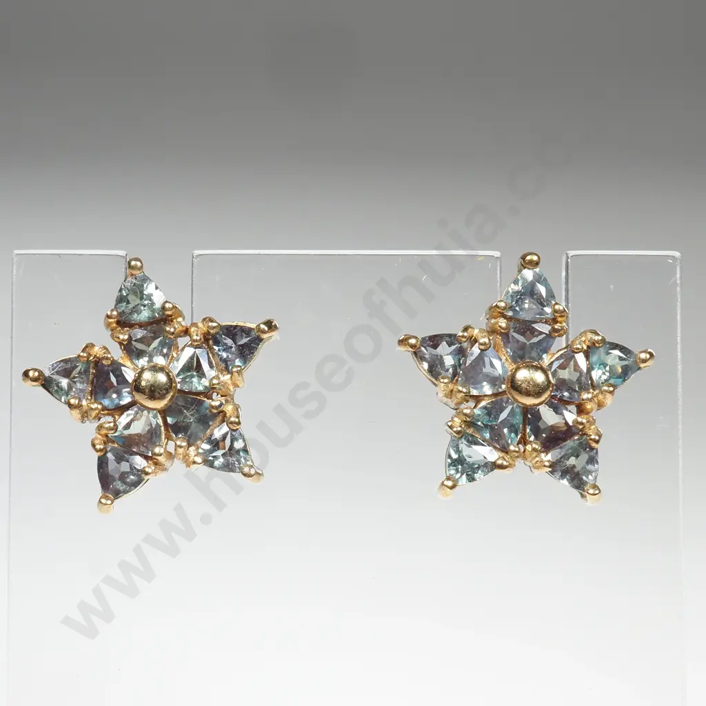 9ct Gold & Alexandrite Flower Earrings w Certificate of Authenticity Image 1++