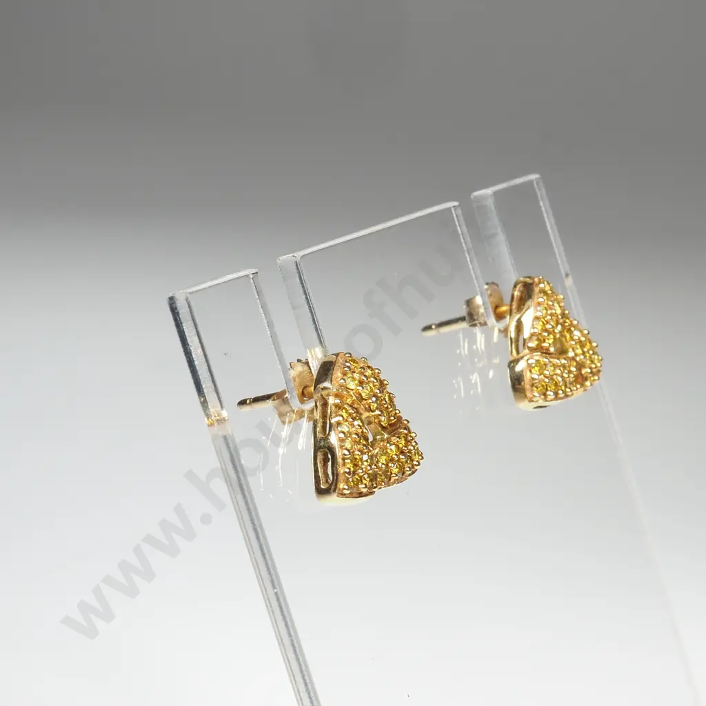 9ct Gold Triangle Earrings w Yellow DIamonds Image 1++