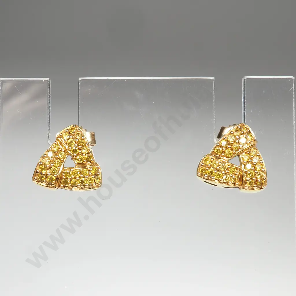 9ct Gold Triangle Earrings w Yellow DIamonds Image 1++