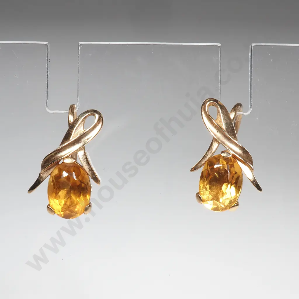 Vintage 9ct Gold & Yellow Stone Earrings Image 1++