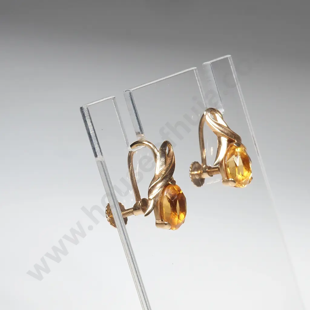 Vintage 9ct Gold & Yellow Stone Earrings Image 1++