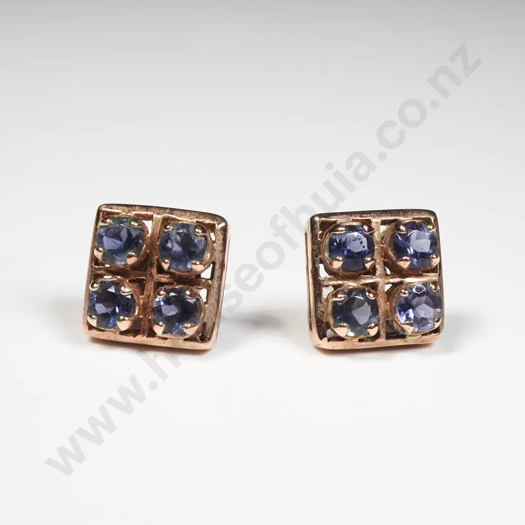 9ct Gold & Iolite Earrings w Certificate of Authenticity Image 1++
