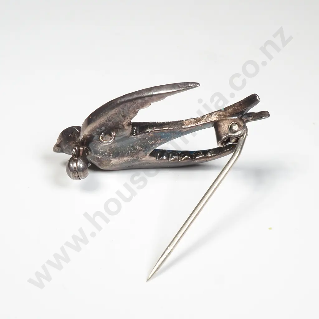 Sterling Silver Marcasite & Enamel Brid Brooch Image 1++