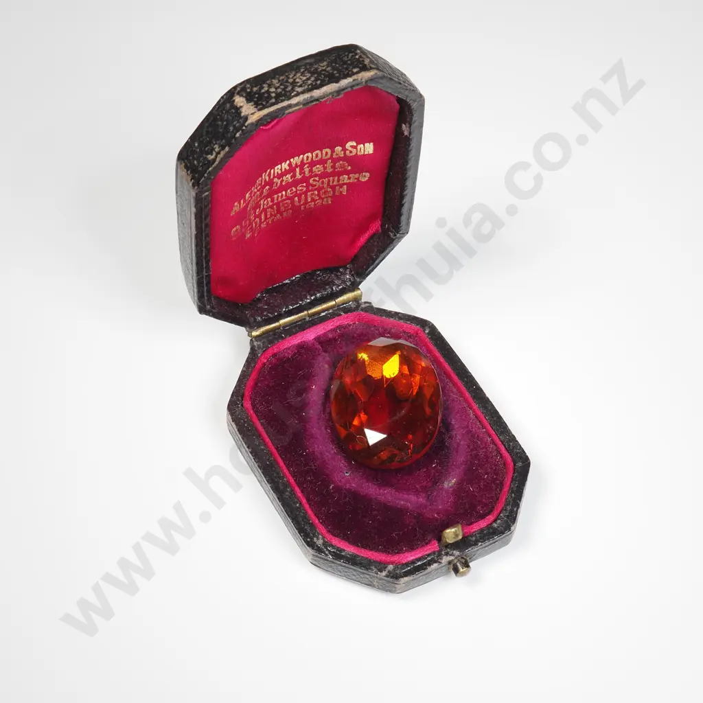 Antique Scottish Twenty Club Jewel Box w Orange Glass Stone inside Image 1++
