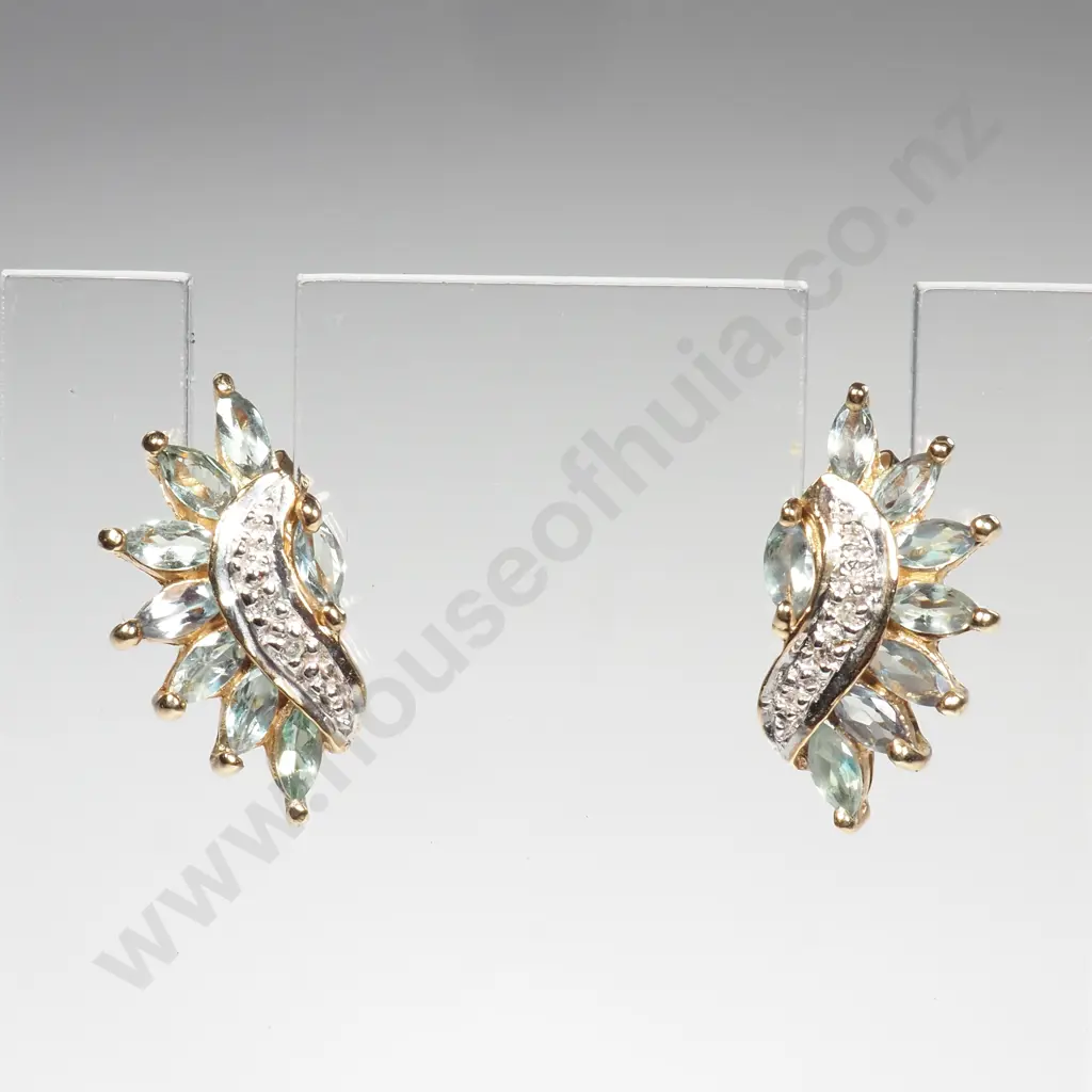 9ct Gold & Alexandrite & Diamond Earrings w Certificate of Authenticity Image 1++