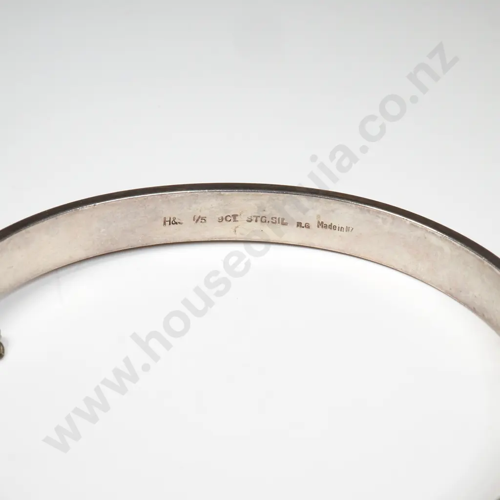 1/5 9ct Gold Sterling Silver Gem Studded Hinged Bangle Image 1++
