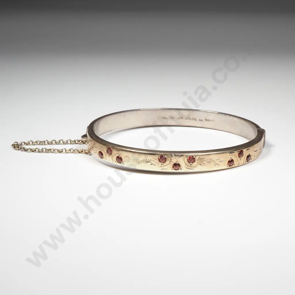 1/5 9ct Gold Sterling Silver Gem Studded Hinged Bangle Image 1++