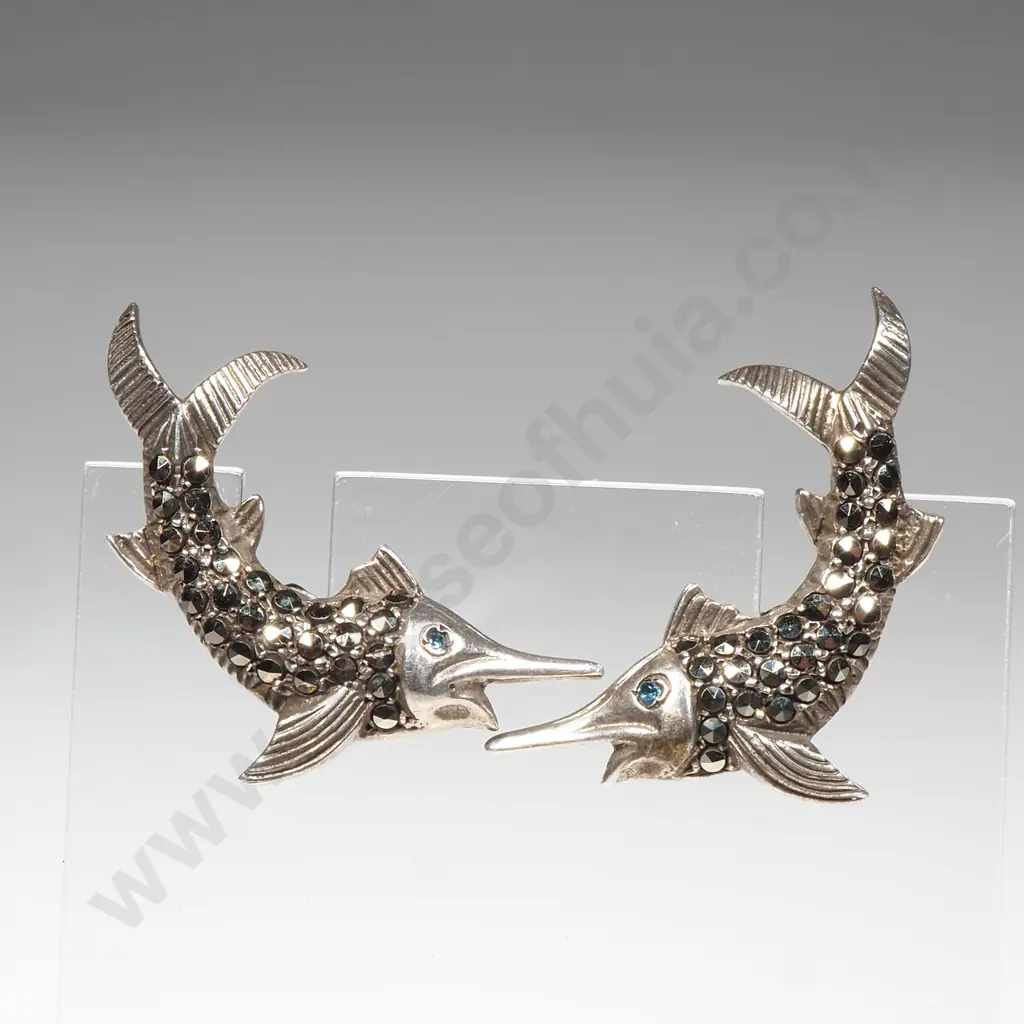 Vintage Sterling Silver & Marcasite Earrings Image 1++