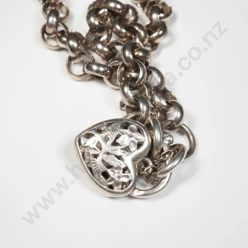 Sterling Silver Belcher Bracelet w Heart Clasp Image 1++