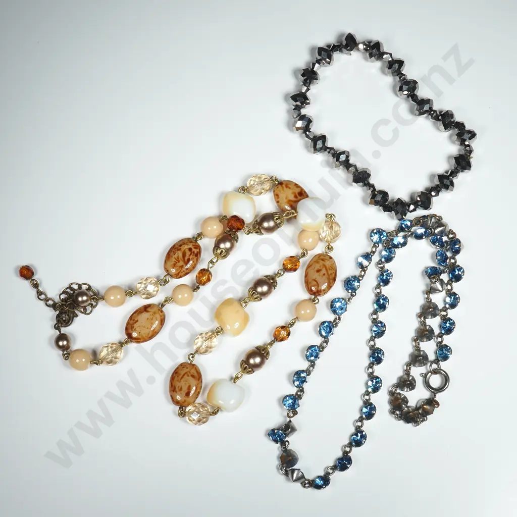 Two Vintage Necklaces Including a Blue Rhinestone Necklace & a Haematite Bracelet Image 1++