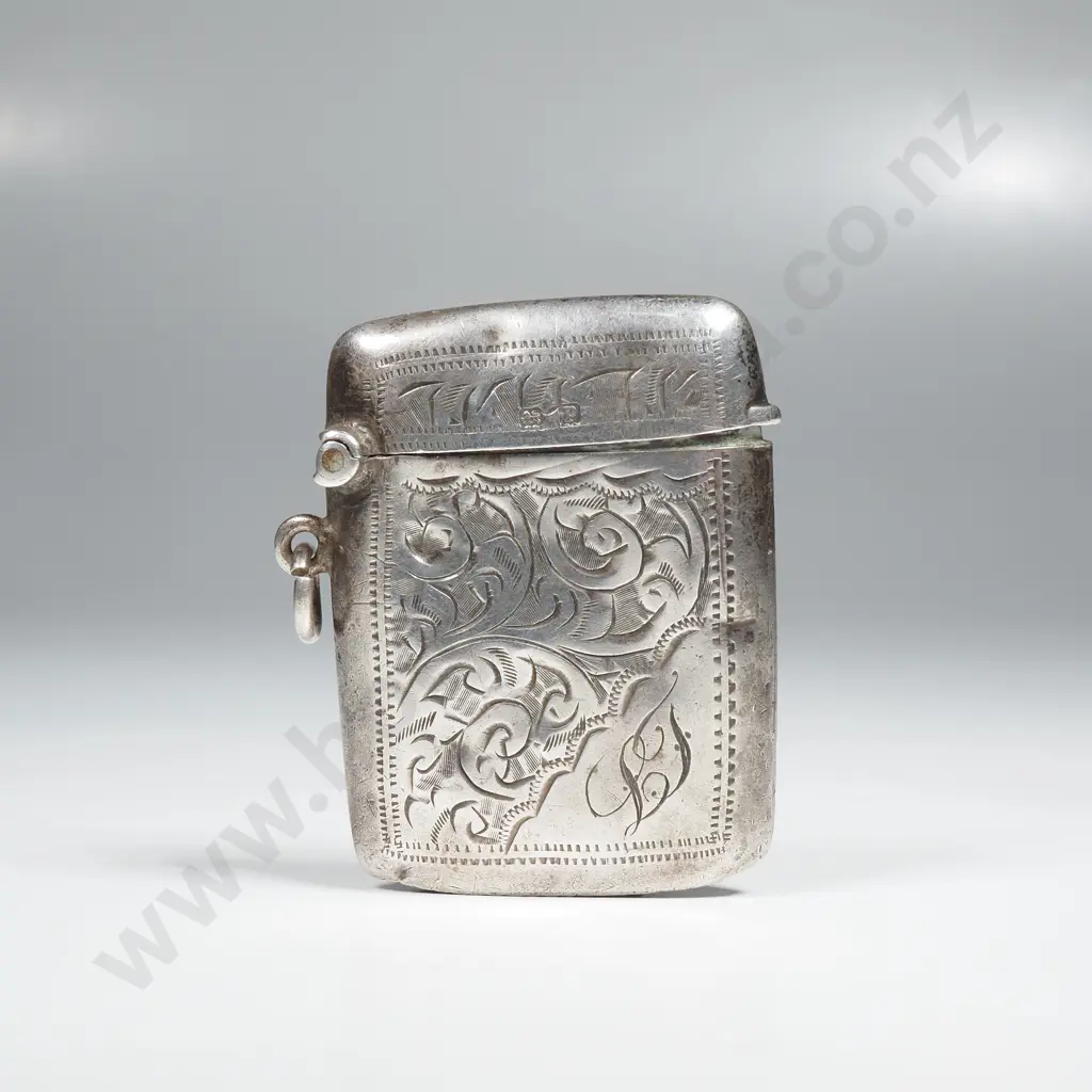 Sterling Silver Vesta Case w Scroll Decoration Image 1++