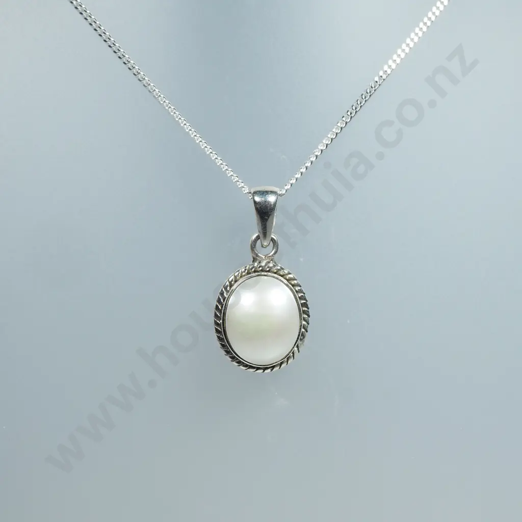 Sterling Silver Pearl Necklace W/ Sterling Silver Chain Image 1++