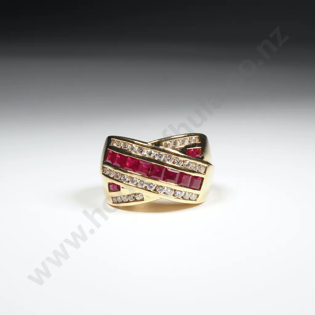 18ct Gold Diamond & Ruby Ring w Valuation for $10,495.00 - Matches Following Lots Image 1++