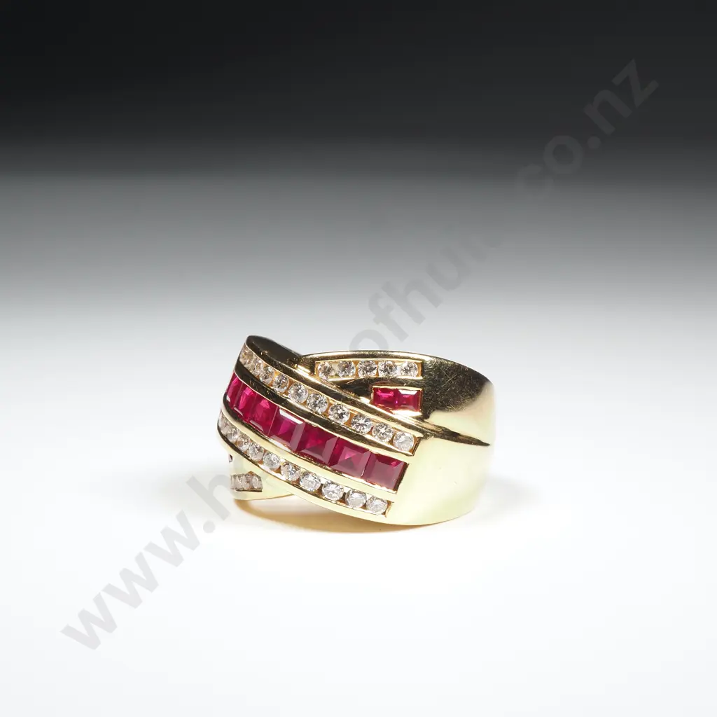 18ct Gold Diamond & Ruby Ring w Valuation for $10,495.00 - Matches Following Lots Image 1++