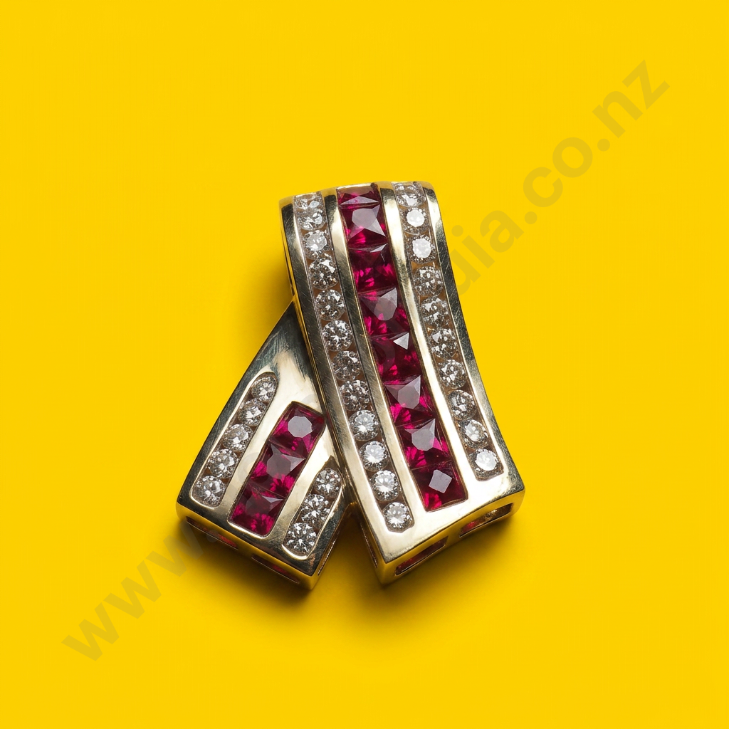 18ct Gold Diamond & Ruby Pendant w Valuation for $9,520.00 - Matches Following Lots Image 1++