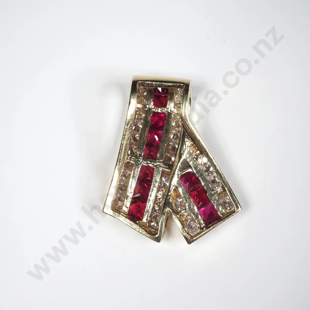 18ct Gold Diamond & Ruby Pendant w Valuation for $9,520.00 - Matches Following Lots Image 1++