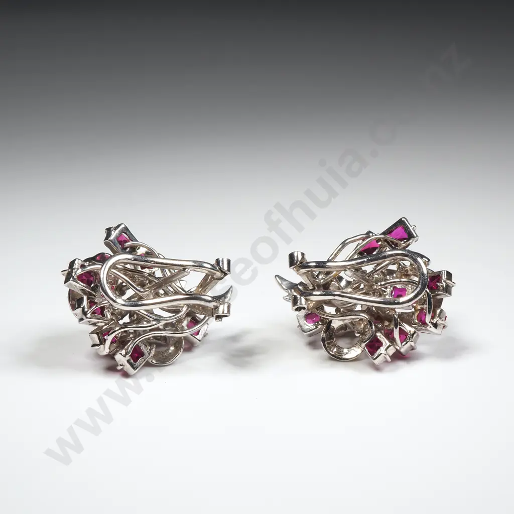Vintage 9ct White Gold Ruby & Diamond Earrings w Valuation for $5,495.00 - Matches Surrounding Lot Image 1++