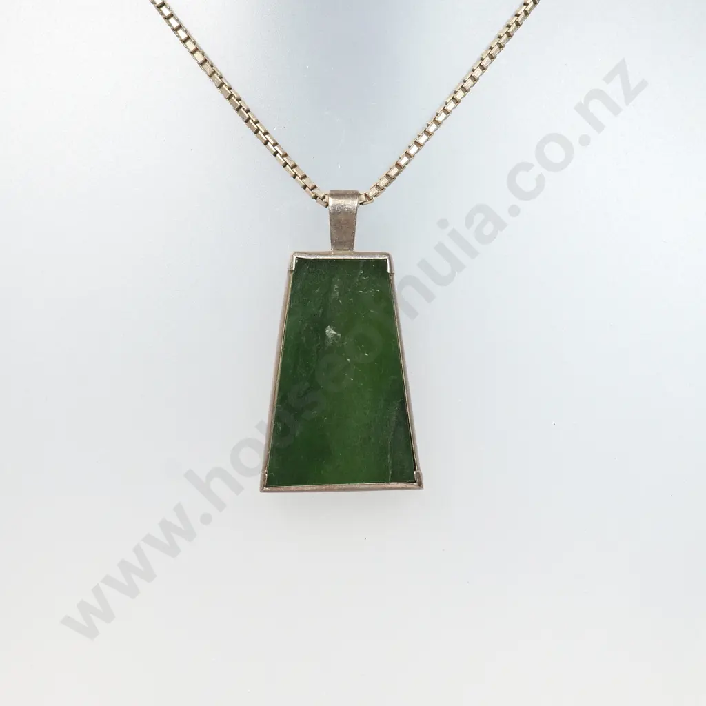 Sterling Silver New Zealand Greenstone Pendant on Sterling Silver Chain Image 1++