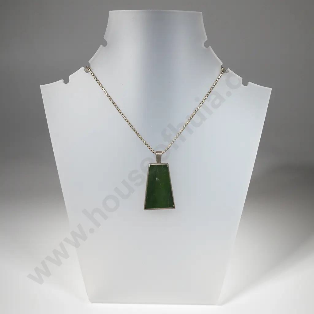 Sterling Silver New Zealand Greenstone Pendant on Sterling Silver Chain Image 1++