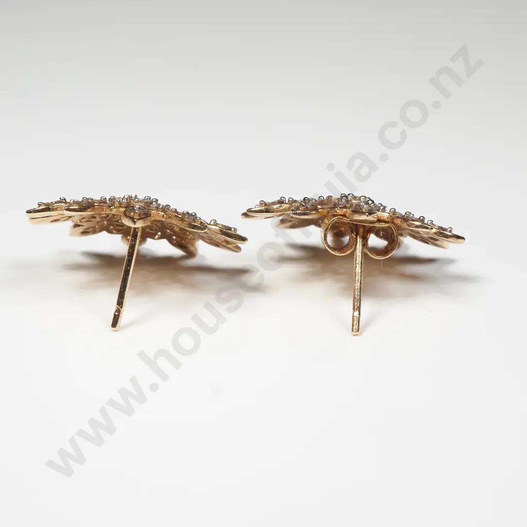 Vintage 9ct Gold Sunflower Earrings Image 1++