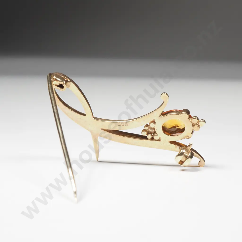 Vintage 9ct Gold & Yellow Stone Brooch Image 1++