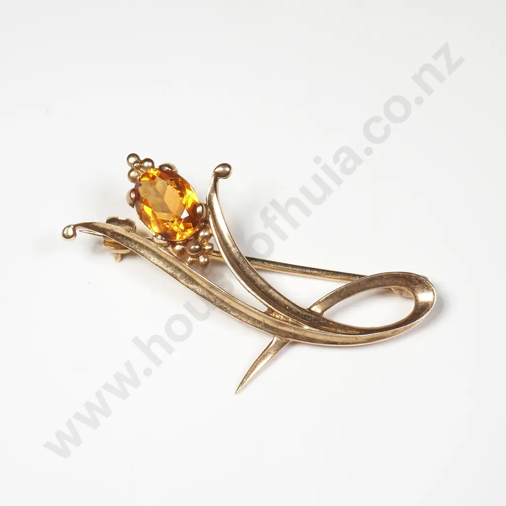 Vintage 9ct Gold & Yellow Stone Brooch Image 1++
