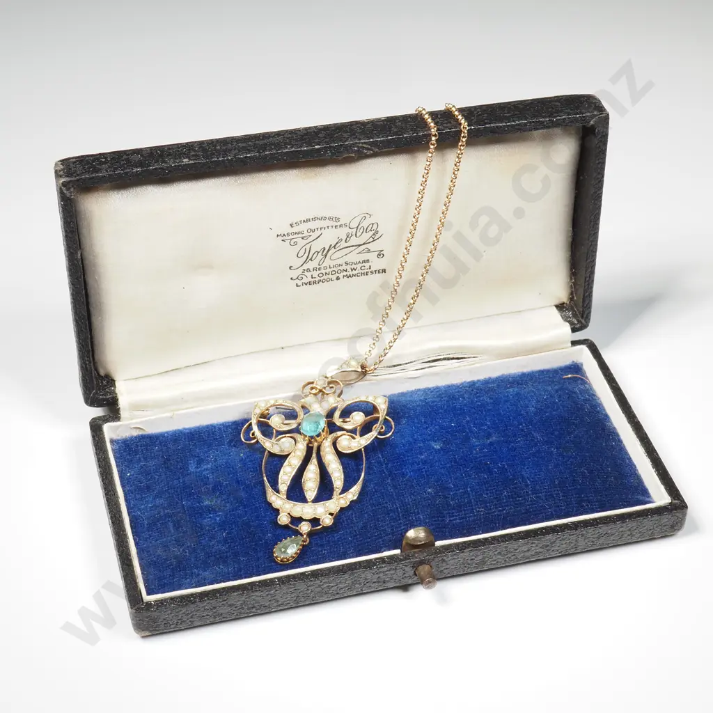 Exquisite Edwardian 9ct Gold Seed Pearl & Paste Stone Brooch / Pendant on Period 9ct Gold Chain Image 1++