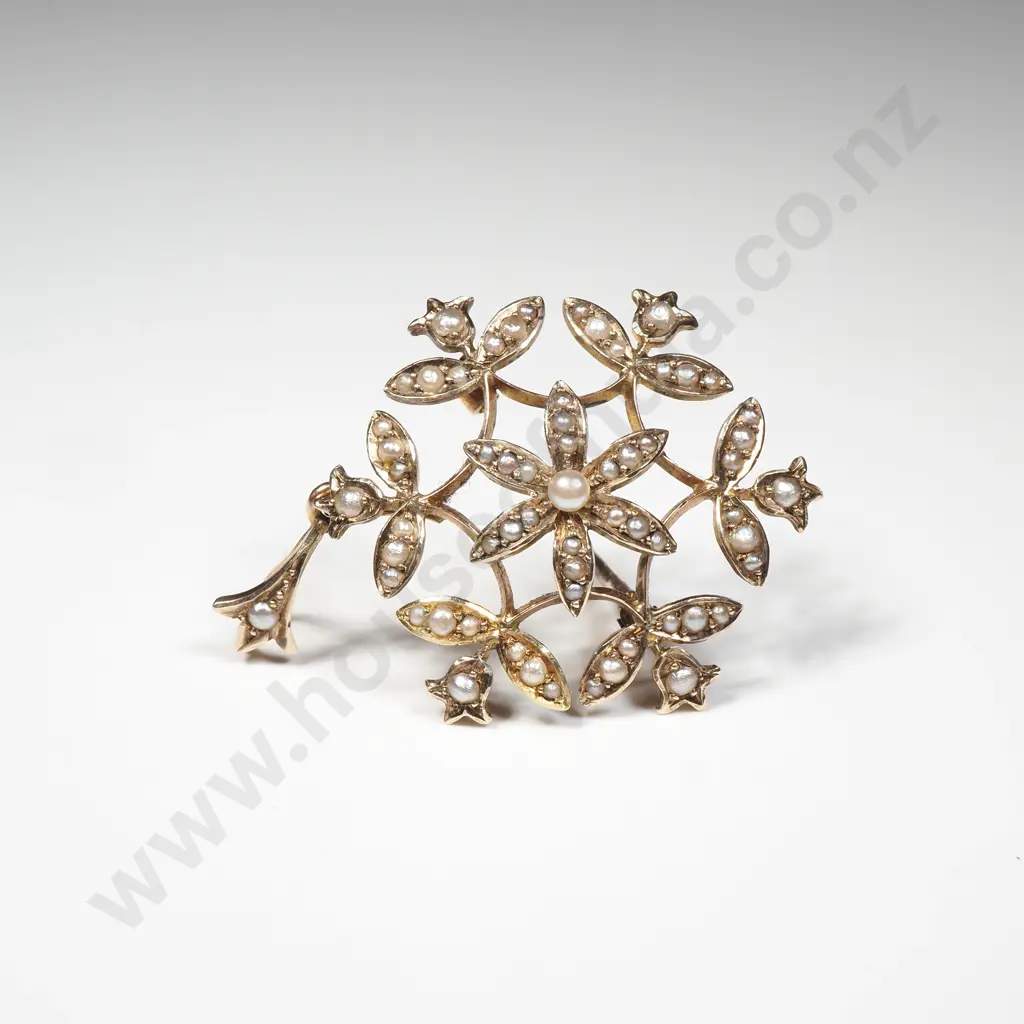 Antique 9ct Gold Brooch & Pendant Set w Seed Pearls Image 1++