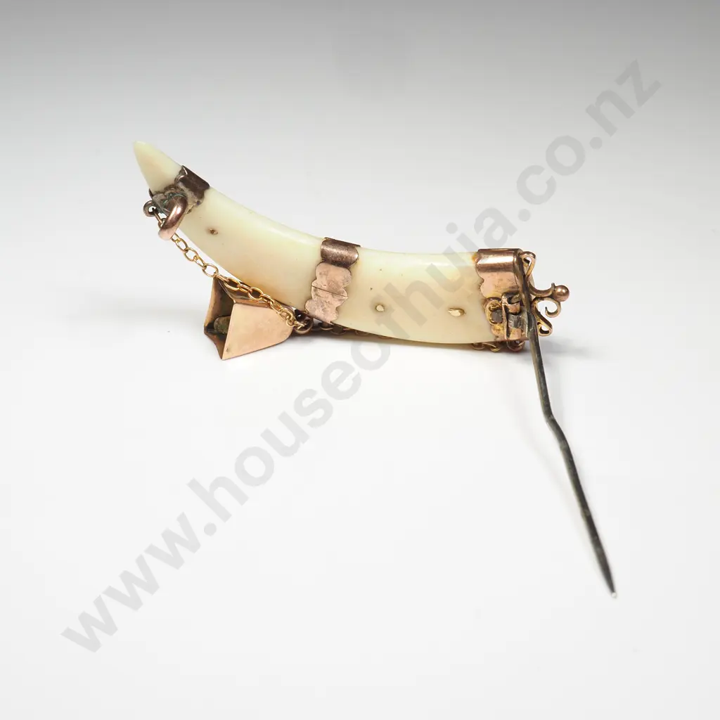 Antique 9ct gold ‘Best Wishes’ Tusk Brooch Image 1++