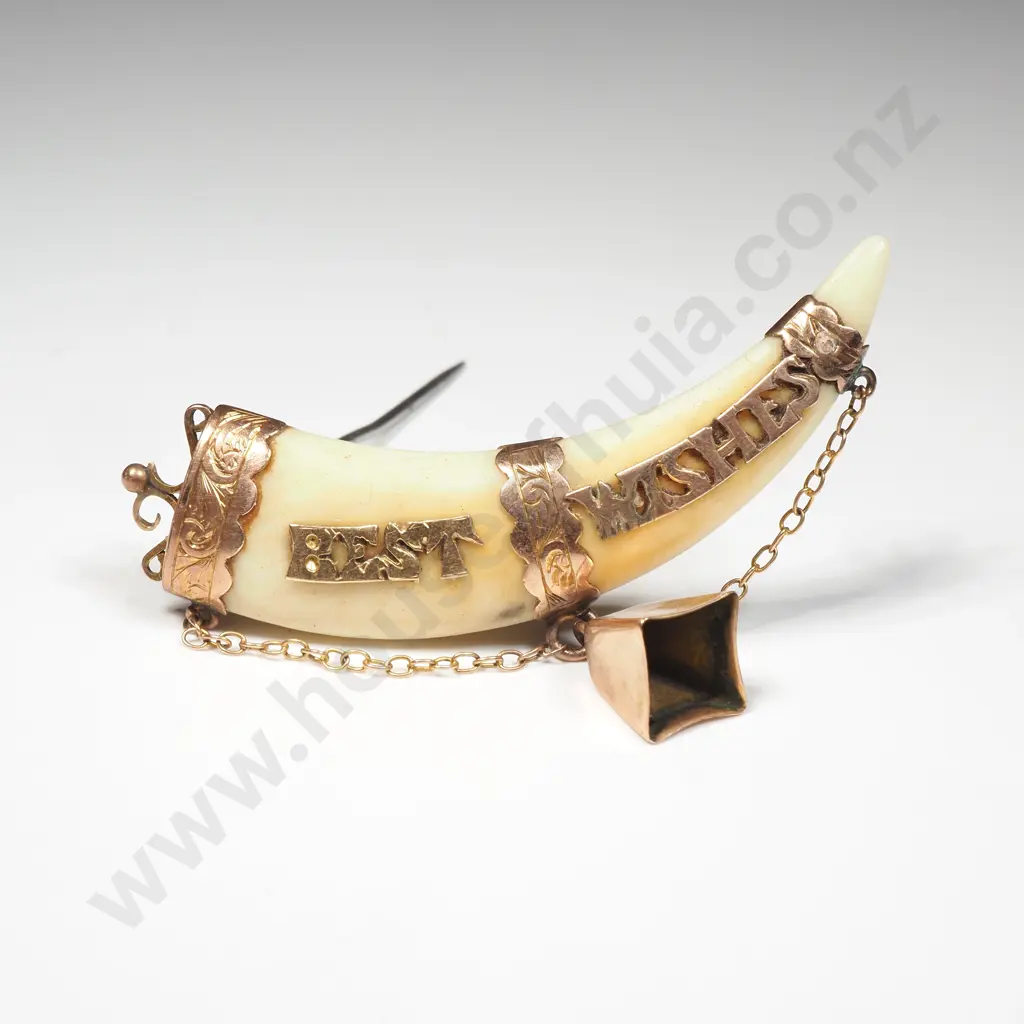 Antique 9ct gold ‘Best Wishes’ Tusk Brooch Image 1++